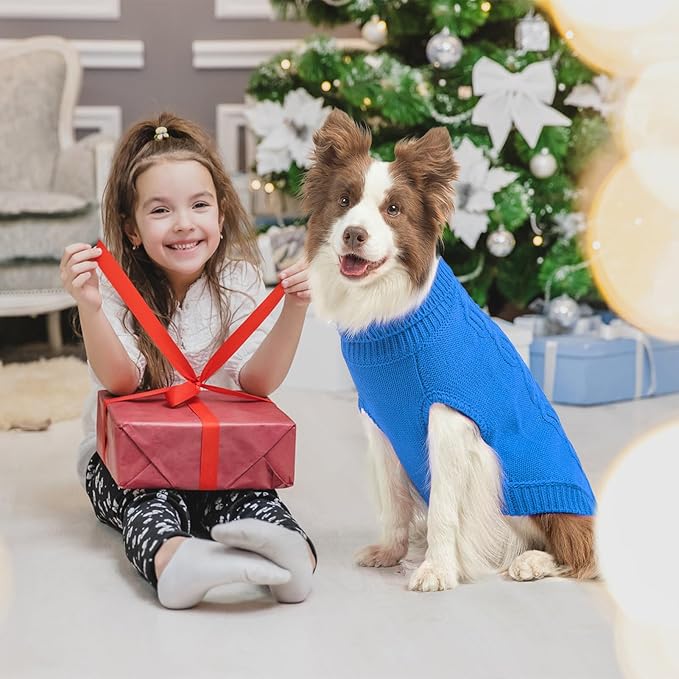 SCENEREAL Knitted Dog Sweater for Large Medium Small Dogs, Cat Dog Winter Coat Warm Sweatershirts Outfits, Classic Pet Clothes with Leash Hole, Soft Pet Knitwear Apparel for Girls Boys, Lake Blue XXL