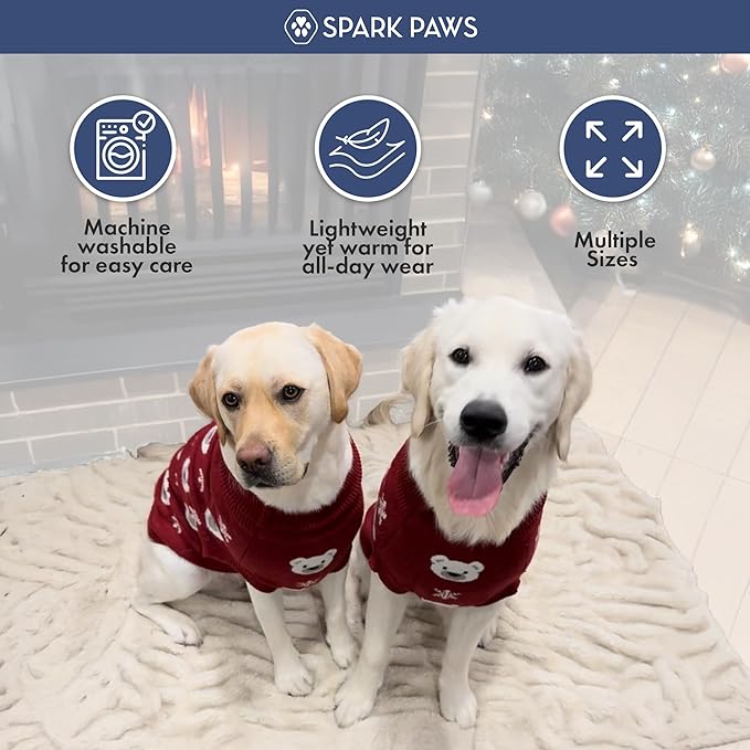 Spark Paws Christmas Dog Sweater – Ultra Soft Holiday Knit Sweater for Small, Medium & Large Dogs, Cute Pet Sweater for French Bulldogs & Big Dogs, Easy Potty V Cut Design Jacket - (Polar Bear, 3XL)