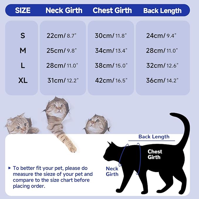 Stress-Free Cat Recovery Suit for Female Cats - Vet-Backed E-Collar Alternative, Anti-Lick & Rear Access Design RoyalBlue S