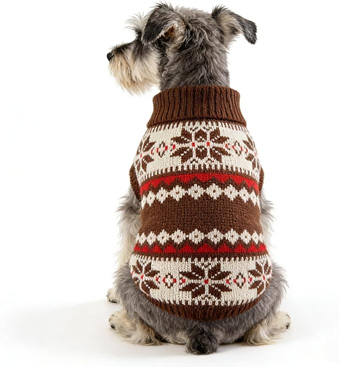 Small Dog Cold Weather Sweaters – Warm Knit Turtlenecks, Cozy Pet Pullovers Dog Clothes with Leash Hole for Chihuahua Bulldog Pug Beagles (Brown/White, Medium)