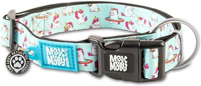 Max & Molly Urban Pets Smart ID Dog Collar - Soft Neoprene, Waterproof, Machine Washable, Power Buckle, Gotcha! QR Tag & Custom App Profile, Unicorns S
