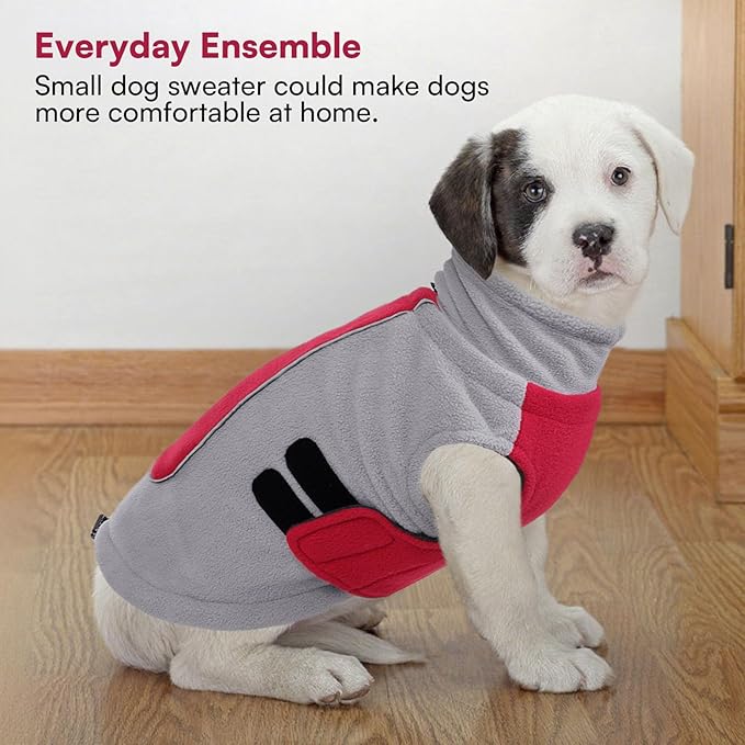 Queenmore Dog Sweaters for Large Dogs Fleece Vest Pullover Dog Jacket with Leash Hole Pet Winter Cold Weather Warm Coats for Large Dogs Pitbull Boy or Girl, Red L