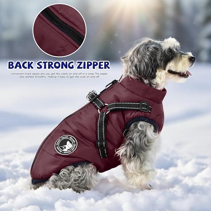 Gyuzh Dog Coat with Harness Puppy Coats Small Dog Harness Jacket Winter Waterproof Jackets for Smal Medium Large Dogs