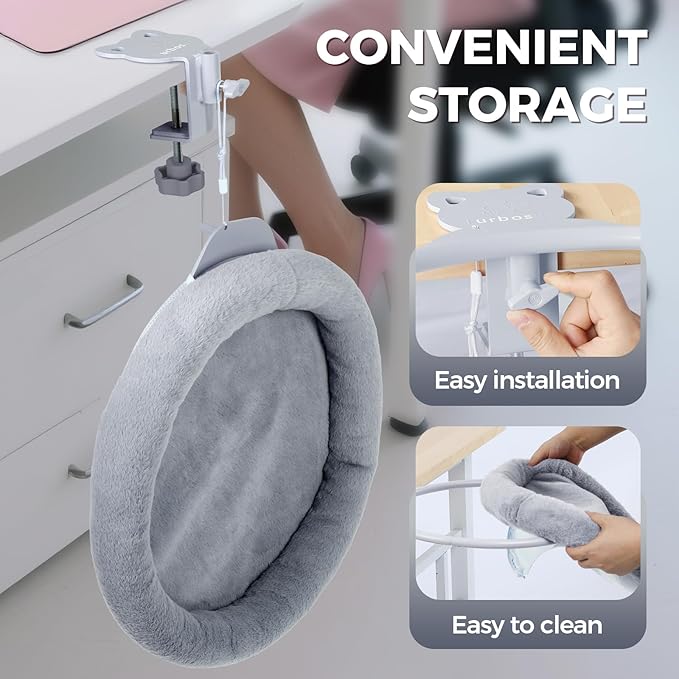 Rotating Cat Desk Bed for Remote Workers, Home Office Staff and Gamers ，Quality Soft Cat Bed, 360° Swivel, Removable Washable Cushion, Comfortable and Easy to Assemble, Supports up 40 lbs(Dark Gray