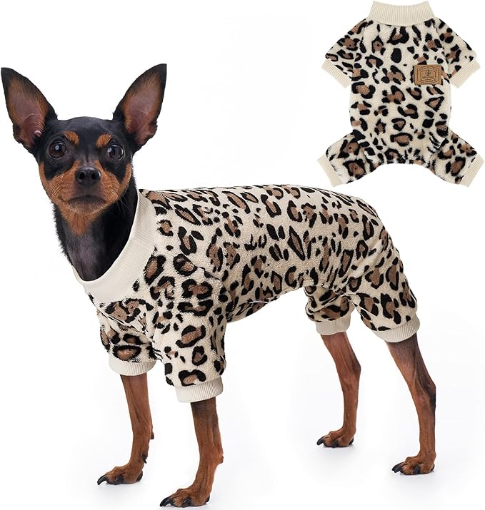 XPUDAC Fleece Dog Pajamas Leopard Dog Sweaters Winter Puppy Clothes for Small Medium Dogs Boy Girl Pet Jumpsuits Doggie Outfits for Christmas, 226-2XL