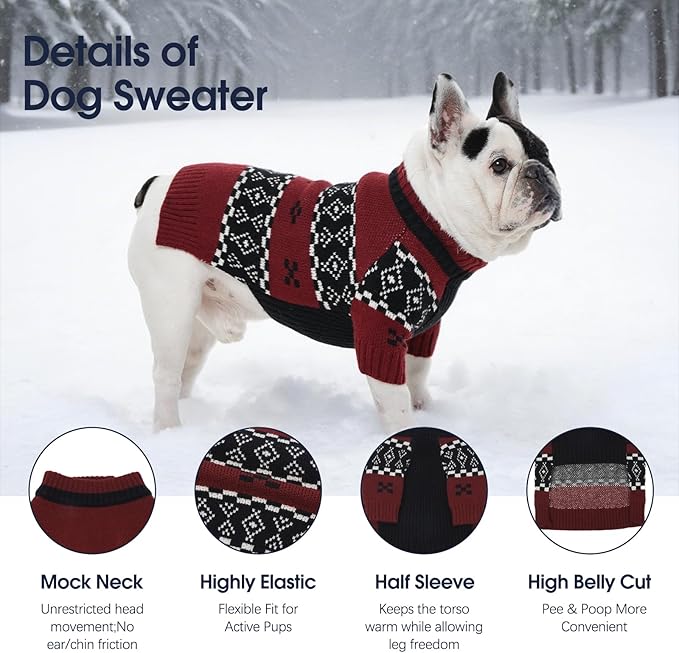 IECOii XXL Dog Sweater for Large Dogs Boy, Pitbull Sweater for Dogs Boy with Sleeve, Warm Male Fall Knitwear Mid Neck Pullover,Cozy & Elastic Dog Winter Sweaters for Cold Days, DarkRed, 2XL