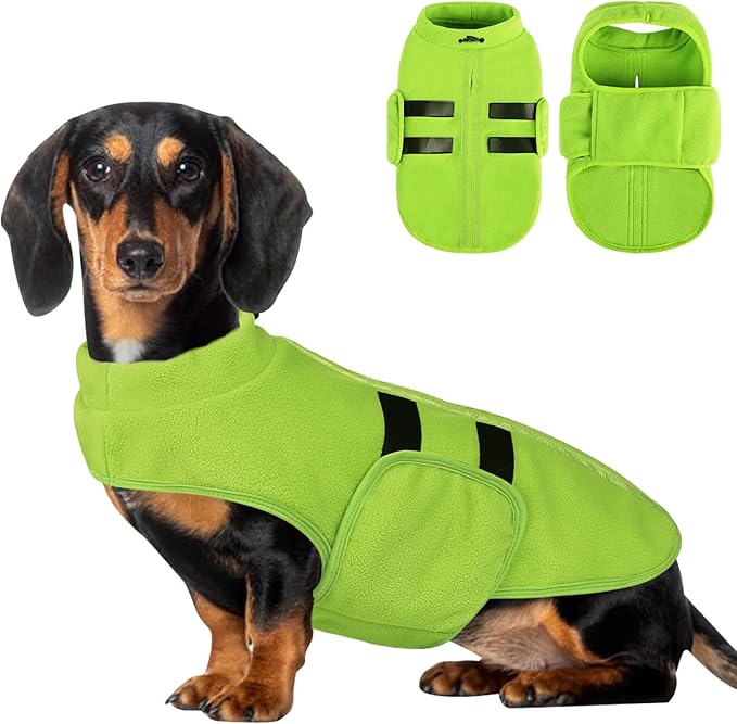 Dog Sweater,Adjustable Dog Sweaters for Small, Medium and Large Dogs Boys Girls, Dachshund Chihuahua Fleece Dogs Sweater(Green,L)