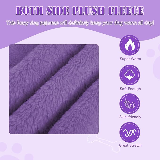 Fuzzy Dog Pajamas Turtleneck Pet Clothes Warm Soft Cozy Lightweight Pet Pjs Dog Sweaters for Small Dogs(Purple-XS)
