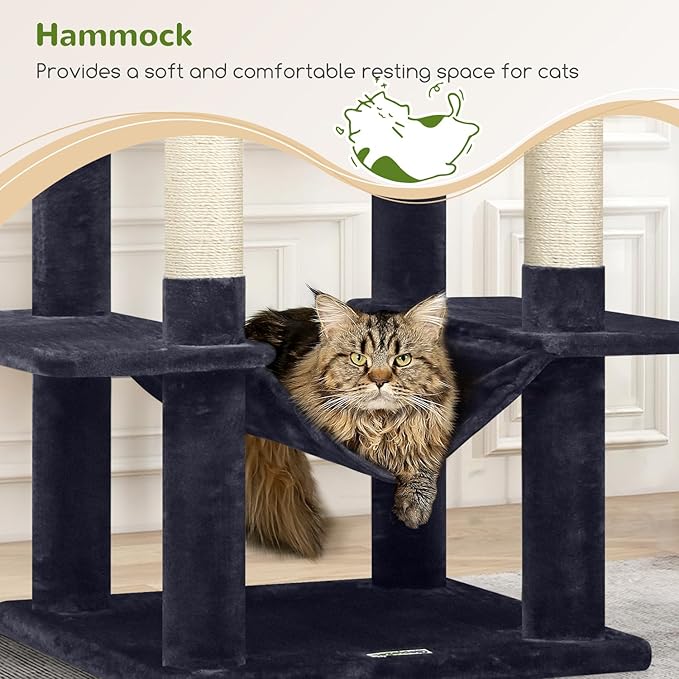 Globlazer Cat Tree Tower, 76-Inch Extra Tall Multi-Level Cat Furniture with Cozy Condos, Hammock and Perches for Adult Cats, Perfect for Climbing, Scratching, and Play, F76, Dark Grey