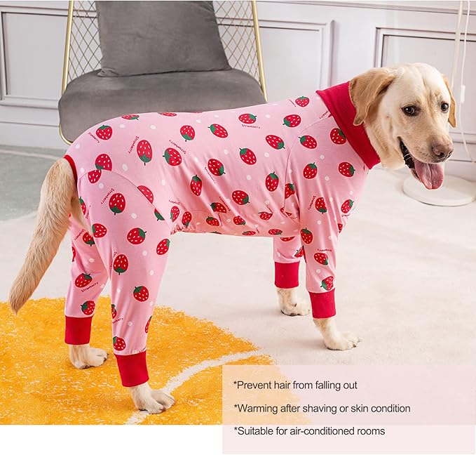 Dog Recovery Suit After Surgery Female Male, Medium Large Dog Neuter Shirt Cone Alternatives Prevent Licking Surgical Onesies (Strawberry, 6XL)