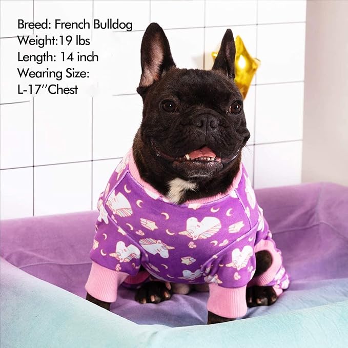 KYEESE Dog Pajamas Stretchy Pet Jammies Coat Comfy Pet Onesie Costume Velvet Dog Pajamas Small Sized Dogs Soft Dogs Clothes Pjs with Unicorn Pattern, Large