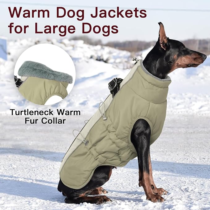 Dog Coat - Large Dogs Winter Jacket, Warm Zip Up Snowsuit, Reflective, Water-Resistant, Beagle, Corgi, Apricot
