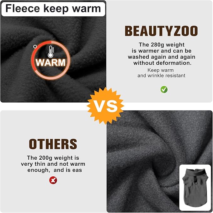 BEAUTYZOO Dog Fleece Vest Sweater Winter Jacket for Small and Medium Dogs with D-Ring Leash Cold Weather Coat Hoodie for XS S M Dogs Boy or Girls, Large