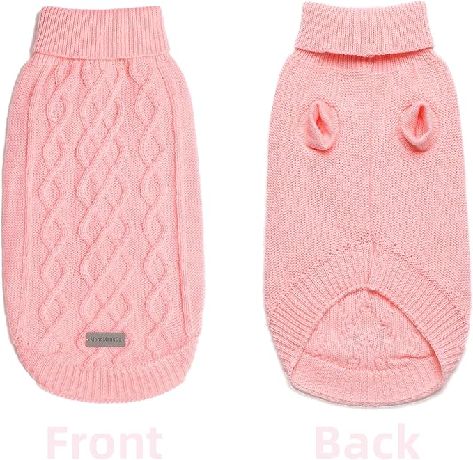 Dog Pullover Sweater, Cable Knitwear, Warm Clothes for Chihuahua, Bulldog, Dachshund, Pug, Yorkie,Dog Outfits for Small Dogs Medium Dogs (Pink L)…