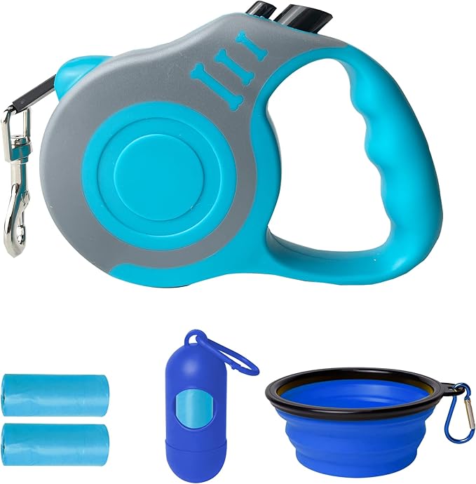 LIEVUIKEN Retractable Dog Leash Automatic Telescopic Tractor Dog Tape, Pet Tape 10/16 FT Durable and Convenient, with Folding Bowl, Dispenser, Rubbish Bags, Suitable for Small and Medium Dogs