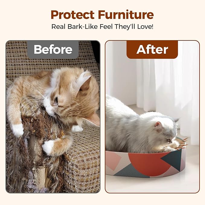 ComSaf Cat Scratcher Cardboard Bed Lounge Couch for Indoor Cats Oval Shape 17"x13", Kitty Cat Scratching Pad Recycle Corrugate Scratcher Long Lasting Furniture