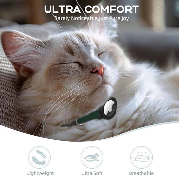 AirTag Cat Collars, Stretchy Collar with Apple AirTag Holder and Bell, Breakaway Ultra Design Elastic GPS Tracking Collars for Cats and Puppies, (7.5-12.5 Inch), Forest Green