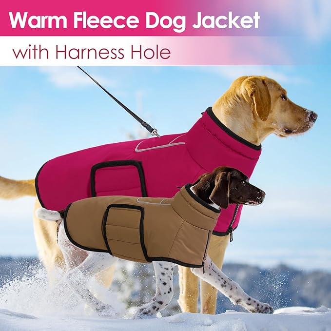AOFITEE Large Dog Coat, Waterproof Dog Jacket, Dogs Winter Coat with Harness Hole & High Collar, Warm Fleece Pet Snow Jacket for Cold Weather, Reflective Snowsuit for Large Dogs, Great Dane, 3XL