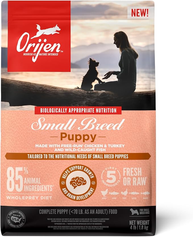 ORIJEN Grain Free High Protein Dry Dog Food Small Breed Puppy Recipe 4lb Bag