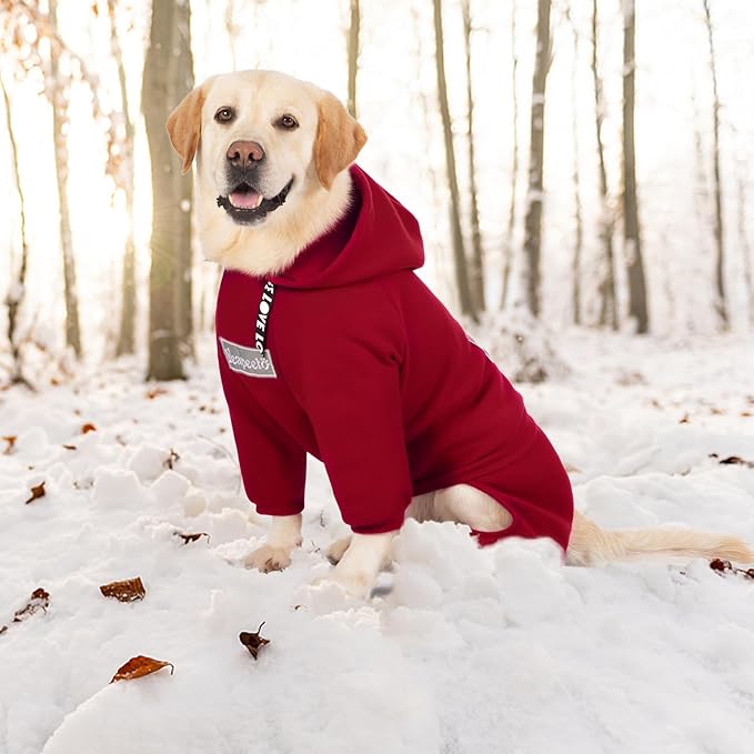 Dog Hoodies Winter Coat for Large Medium Dogs, Pullover 10 Legs Warm Coat Hooded Sweatshirt, Fleece Hoodie for Cold Weather (Red, 3X-Large)