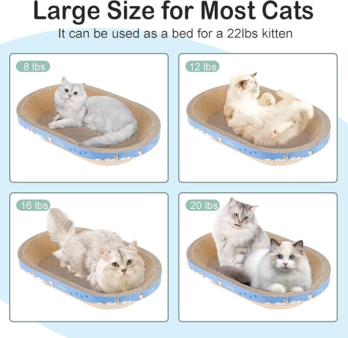 UUig Cat Scratcher, 2pcs-23.6x14.9 inches Large Cat Scratching Board, Cardboard Cat Scratchers for Indoor Cats, Oval Cat Scratch Pad Bed with Catnip