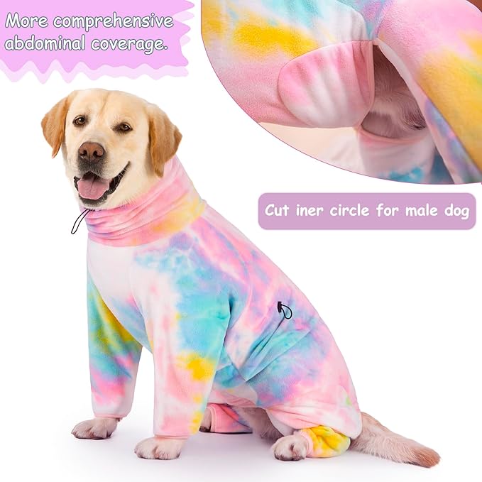 Dog Winter Coat for Large Medium Small Dogs, Warm Fleece High Collar Full Body Dog Jumpsuit Comfortable Onesie Apparel (Pink Blue, 6X-Large)