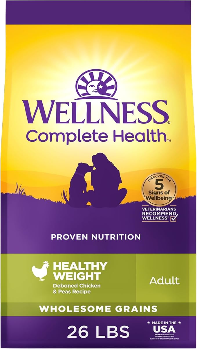 Wellness Complete Health Dry Dog Food with Grains, Natural Ingredients, Made in USA with Real Meat, All Breeds, For Adult Dogs (Healthy Weight - Chicken & Potatoes, 26-Pound Bag)