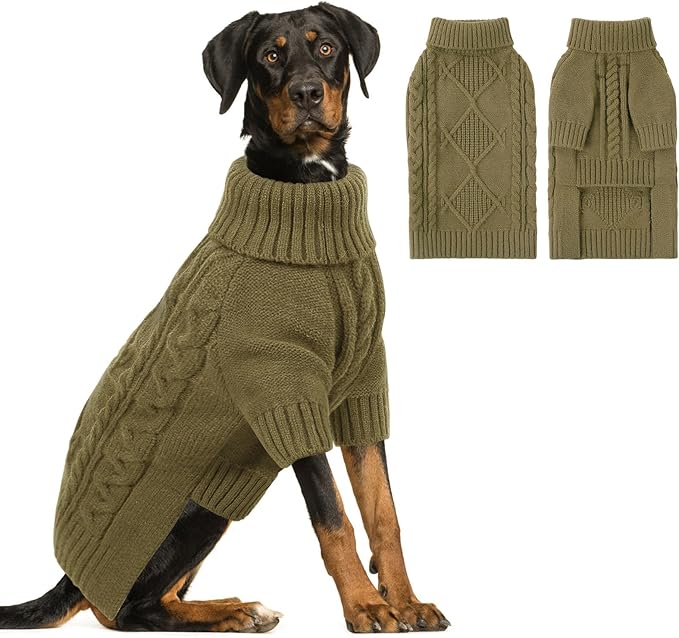 ASENKU Knitted Dog Sweater, Pullover Big Thermal Dog Winter Sweater, Turtleneck Doggy Sweaters for Large Medium Dogs Boy Girl, Warm Pet Sweaters Outfit Border Collie,Pit Bull,Golden Retriever, XL