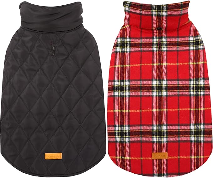 Kuoser Waterproof Dog Coat, Reversible Dog Jacket for Medium Dogs, Adjustable Durable Doggie Winter Coat Warm Puppy Cold Weather Apparel from Small to Large Breed, Bright Red M