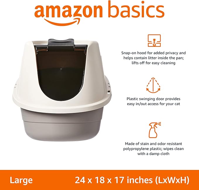 Amazon Basics No-Mess Hooded Enclosed Cat Litter Box, Large, Multicolor, 24 in x 18 in x 17 in