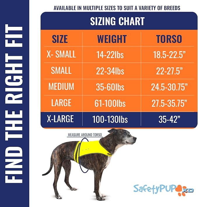 SafetyPUP XD Lite Dog Vest. Coverage to Mid Back. Reflective Hi Visibility Fluorescent Yellow Fabric Helps to Keep Them in Sight and Safe On and Off Leash.