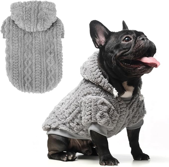 KOOLTAIL Fleece Dog Sweater Hoodie for Small Medium Large Dogs - Super Soft Fall Dog Clothes Knitted Sweatshirt with Leash Hole, Warm Winter Cold Weather Pet Coat for Puppy Cats Male/Female Grey M