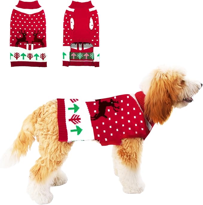 TONY HOBY Dog Christmas Sweater Knitted Warm Dog Sweatshirt, Puppy Cold Weather Pullover Classic Knitwear, Thick Warm Winter Pet Clothes, Doggy Winter Coat Small Doggie Sweater (XL, Red)
