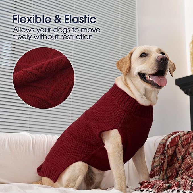 IECOii Medium Dog Sweater - Warm Sleeveless Sweater for Medium Dogs Girl Boy, Knitted Pullover Sweaters for Fall & Winter, French Bulldog Sweaters,DarkRed - L
