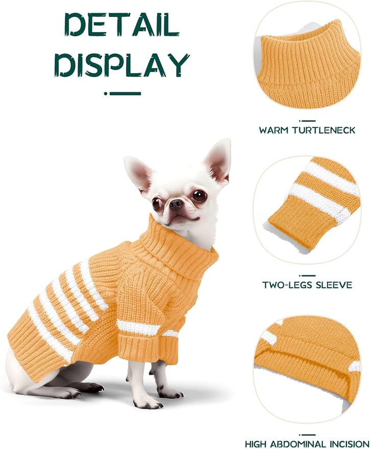 Haloumoning Small Dog Pullover Sweater, Striped Knitted Pet Sweaters for Fall Winter Dog Clothes, Turtleneck Thick Warm Clothes for Small Medium Large Dogs