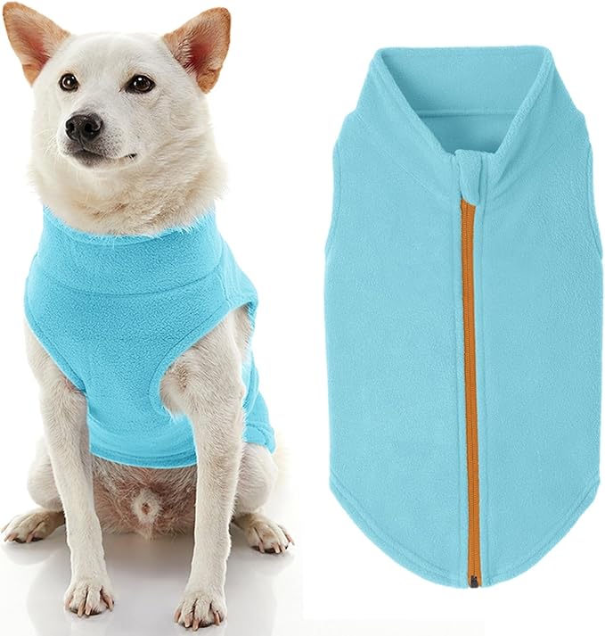 Gooby Zip Up Fleece Dog Sweater - Turquoise, 2X-Large - Warm Pullover Fleece Step-in Dog Jacket with Dual D Ring Leash for Small to Medium Dogs