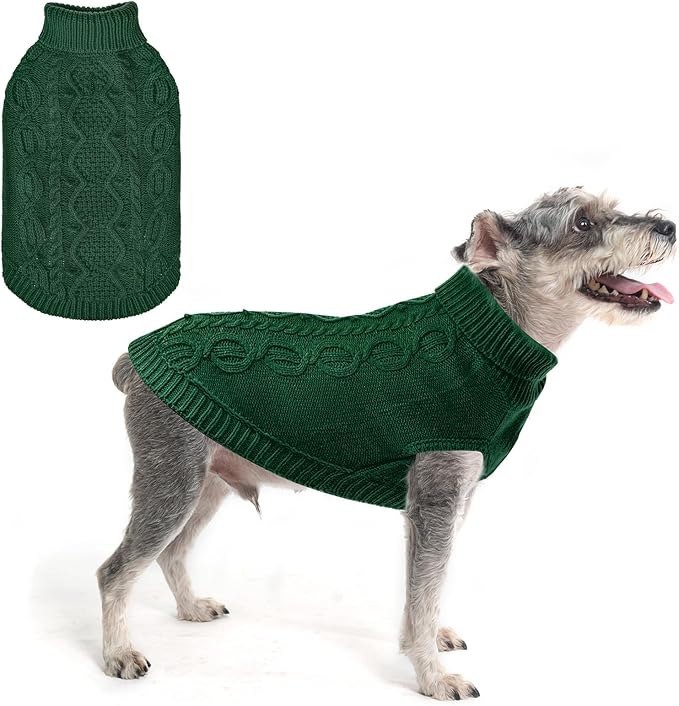 SCENEREAL Knitted Dog Sweater for Small Medium Large Dogs, Cat Dog Winter Coat Warm Sweatershirts Outfits, Classic Pet Clothes with Leash Hole, Soft Pet Knitwear Apparel for Girls Boys, Dark Green S