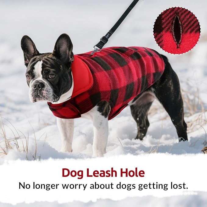 ASENKU Dog Winter Coat, Fleece Doggie Jacket Plaid Reversible Vest Waterproof Windproof Cold Weather Clothes for Small Medium Large Dogs(XS, Red)