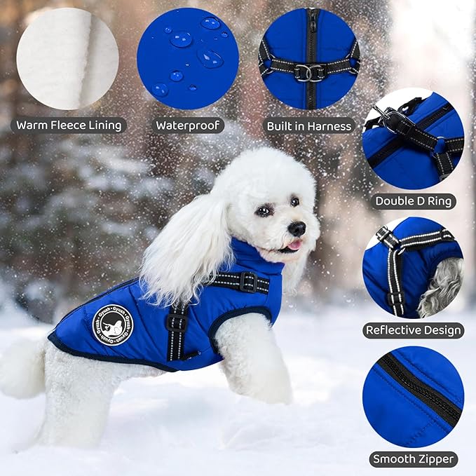 Gyuzh Dog Coat with Harness Puppy Coats Small Dog Harness Jacket Winter Waterproof Jackets for Smal Medium Large Dogs