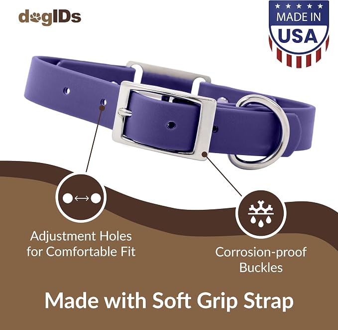 dogIDs Personalized Dog Collar – ScruffTag Custom Waterproof Biothane Dog Collar with Laser-Engraved Name, Durable & Odor-Resistant – USA Made | Purple, 1 in x 18 in (Fits Neck Sizes 16-20 in)