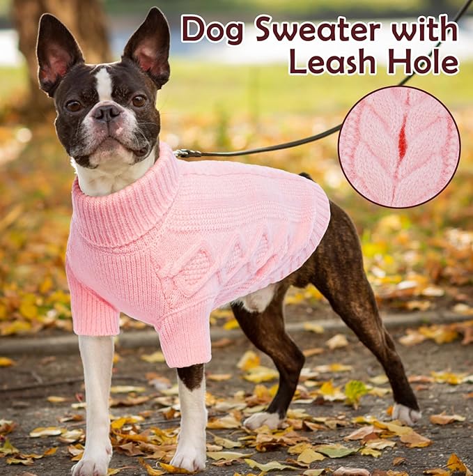 XS Dog Sweater with Leash Hole, Extra Small Dog Sweaters Female, Fall Soft Knitwear Cat Christmas Sweaters, Warm Winter Puppy Sweaters for Dogs Teacup Chihuahua, Pink XS