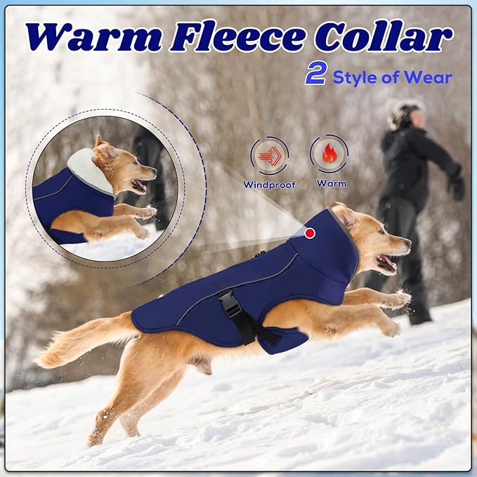 EMUST Dog Winter Coat, Thick Windproof Dog Jacket Winter, Pet Warm Vest for Small/Medium/Large Dogs, Blue XXL