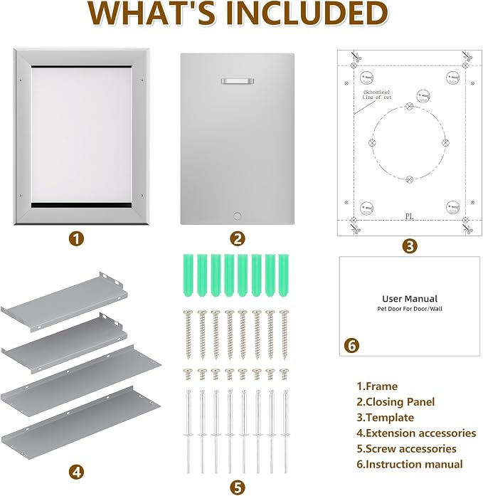 Ownpets Aluminum Dog Door for Wall and Door, Double Flap Energy Efficient, Telescoping Tunnel and Lock Panel, Heavy Duty Doggy Door for Dogs Up to 40lbs, Medium | Inner 9.25* 12.9 For Dog ≤40lbs, Telescoping Tunnel, Double Flap Insulation Energy Effici...