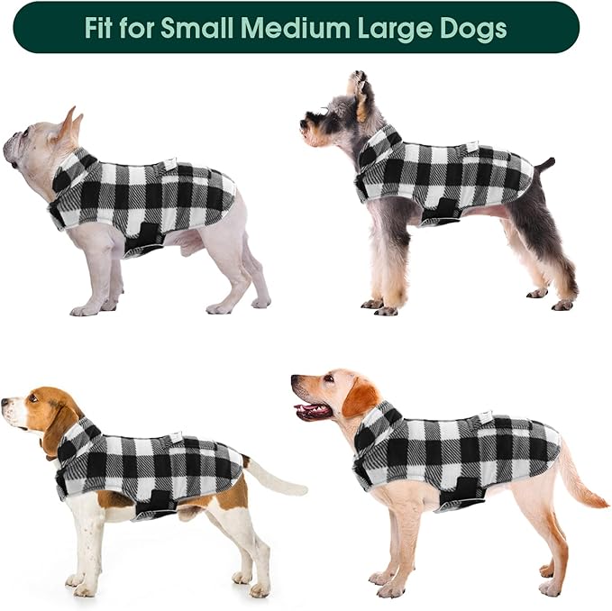 Kuoser Dog Winter Coat, Windproof Dog Fleece Jacket British Style Plaid Cold Weather Doggie Vest Coats, Reversible Cozy Warm Pet Clothes Apparel for Extra Large Size Dogs XXL