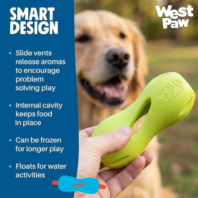 West Paw Zogoflex Qwizl Interactive Treat Dispensing Dog Puzzle Treat Toy for Dogs, Granny Smith, Large