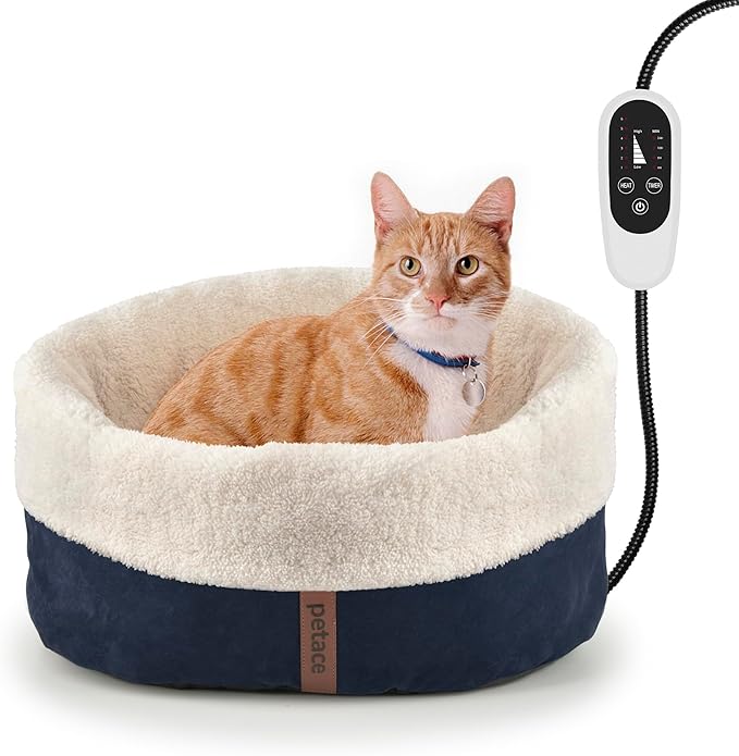 Petace Heated Cat Bed with Auto Shut Off Timer, 17.7" x 13.7" Adjustable Temperature Indoor Pet Heating Cushion Bed for Kittens, Cats, Puppies and Small Dogs, Blue