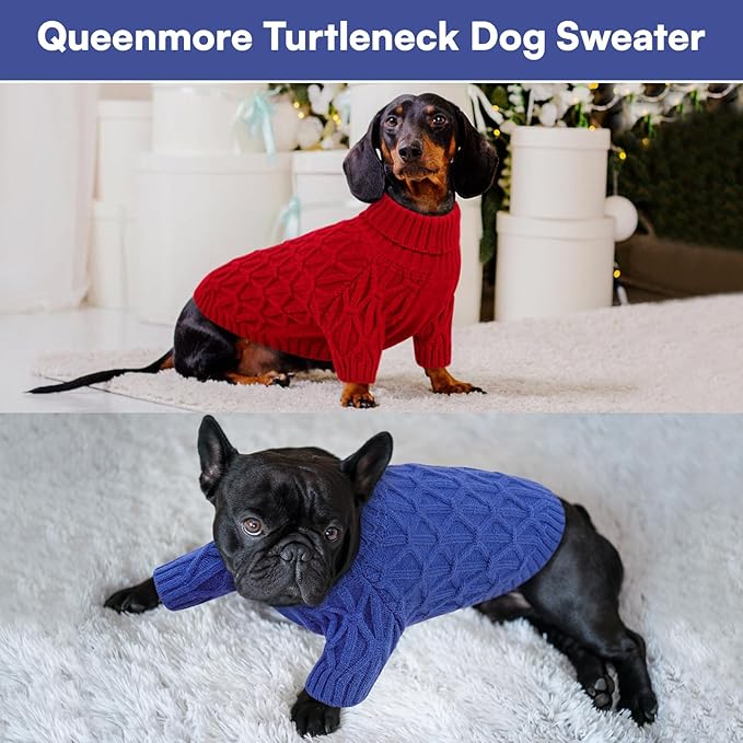 Queenmore Knitted XS Dog Sweater,Turtleneck Pullover Small Dog Sweater,Soft DogSweaters for Small Dogs Male Female, Pet Sweaters for Dogs,Thick Warm Pet Clothes for Teacup,Chihuahua（Royal Blue,XS