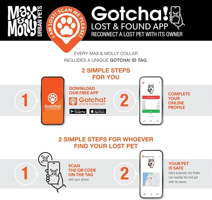 Max & Molly Smart ID Dog Collar with Gotcha! QR Safety Tag and Custom Pet Profile, Soft Padded Neoprene, Waterproof, Tropical, Medium (13-21")