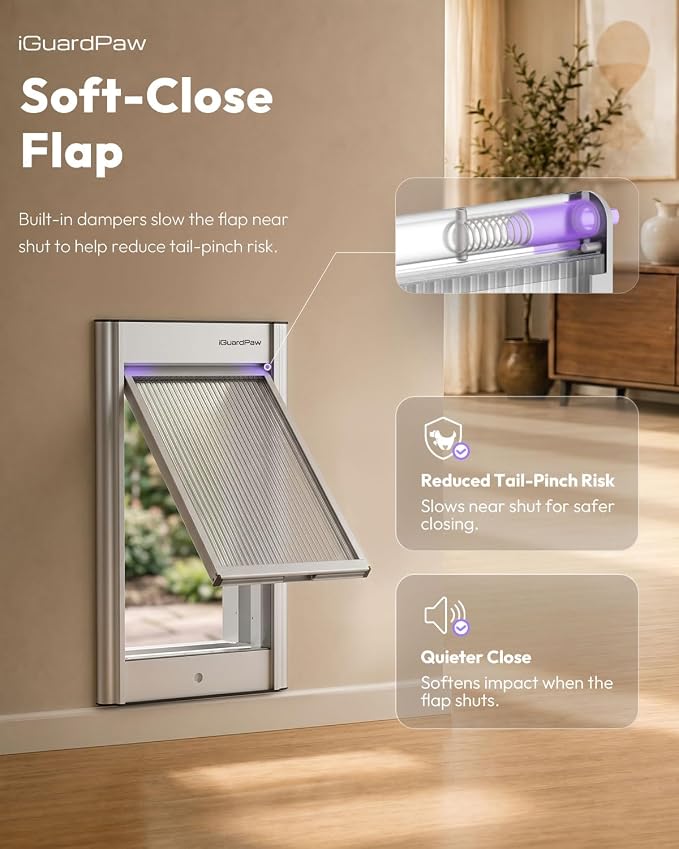 Automatic Dog Door for Wall, Smart Dog Door with Collar Sensor, L | aluminum, collar-activated, scheduled access, pet-only access, adjustable sensing range, anti-pinch, wall-mounted L, white