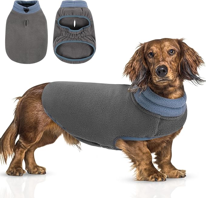 Queenmore Dog Sweater,Soft Fleece Vest Pullover Dogs Jacket with Elastic Stretchable,Warm Winter Dog Coats Cold Weather Doggy Dachshund Sweaters for Small Dogs Cats Boy or Girl (Grey, M)